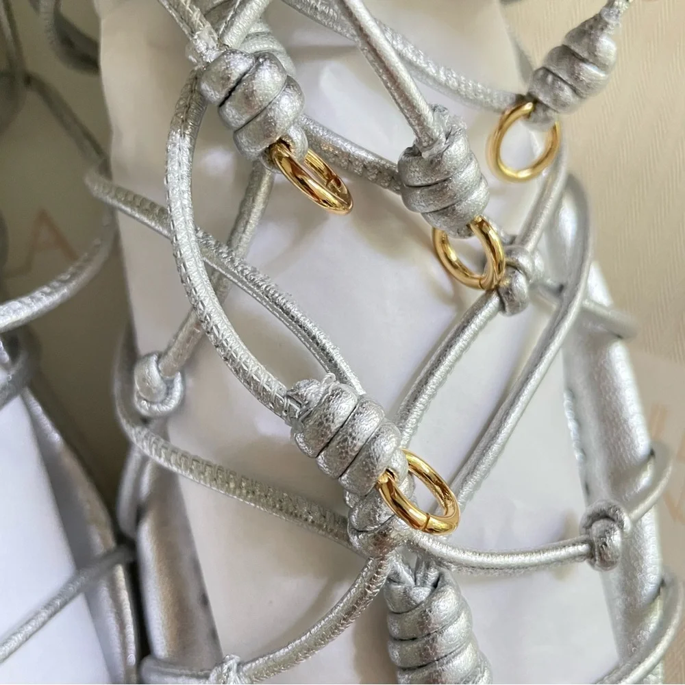 Ulla Johnson Freya Gladiator Sandals Metallic Silver Strappy Flat Size 9 NIB